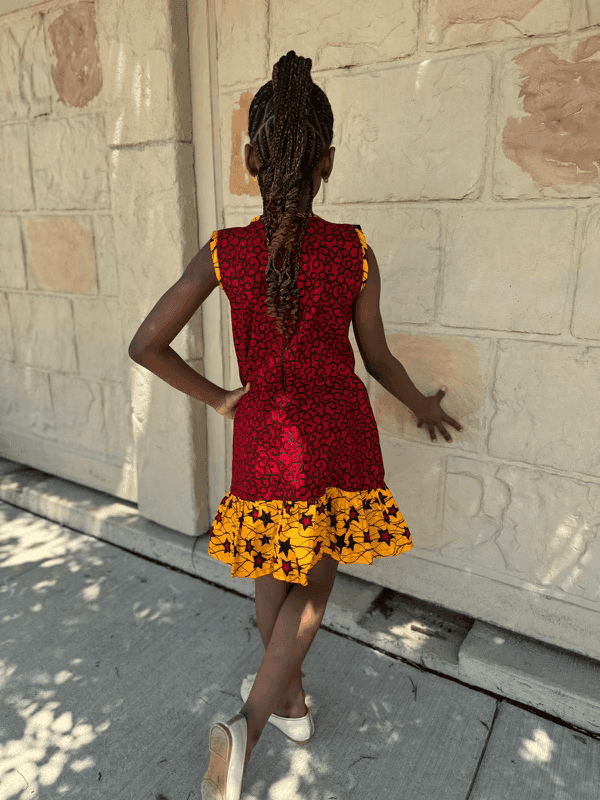 Red/Yellow/Black kids gown alternate view
