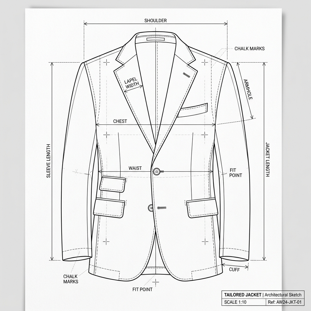 Suit jacket technical sketch layout
